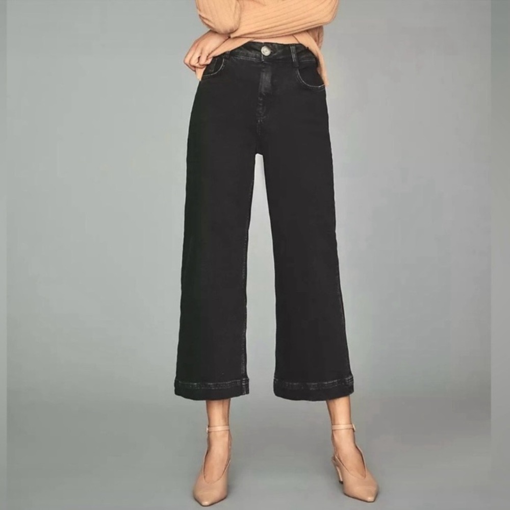 Anthropologie Black Cropped Wide-Leg Jeans
